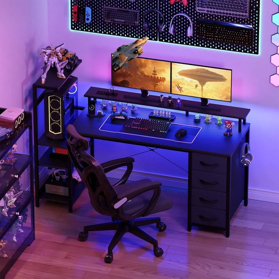 Gamen Bureau - Computer Tafel - Comfortabel Spelen - Geïntegreerde Stroomvoorziening - 130x50 cm - Zwart — afbeelding 5