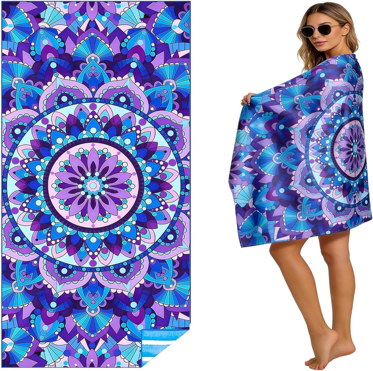 Strandlaken - Strandlaken microvezel - sneldrogende reishanddoek - zandvrije handdoek, tie-dye mandala - geschikt voor strand - kamperen -zwembad - sport en yoga - 180*80 cm