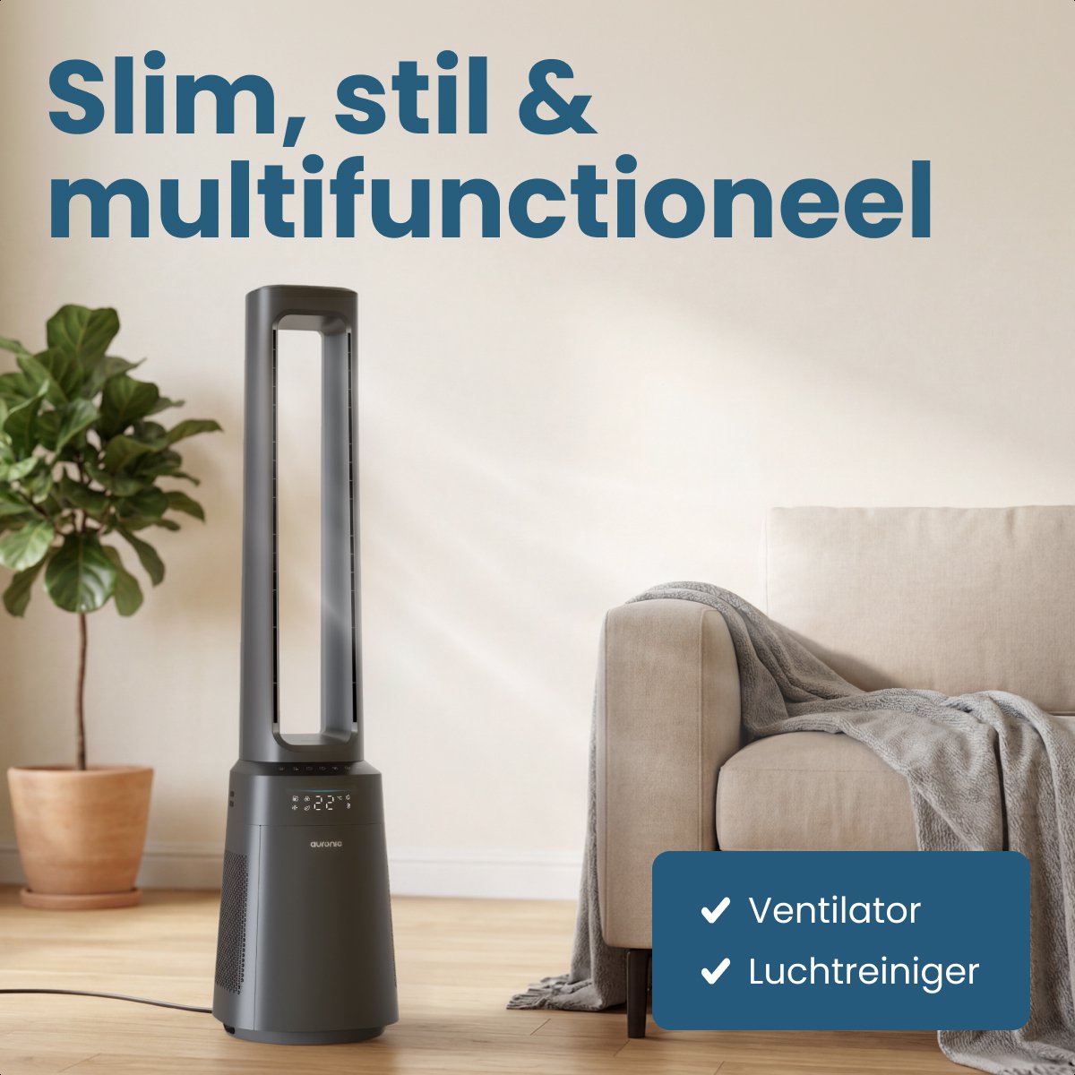 Auronic Torenventilator - Bladeless Model 2 in 1 - Luchtreiniger met HEPA-filter - Ventilator - 10 Standen - Afstandsbediening - 105 cm - Lichtgrijs — afbeelding 2