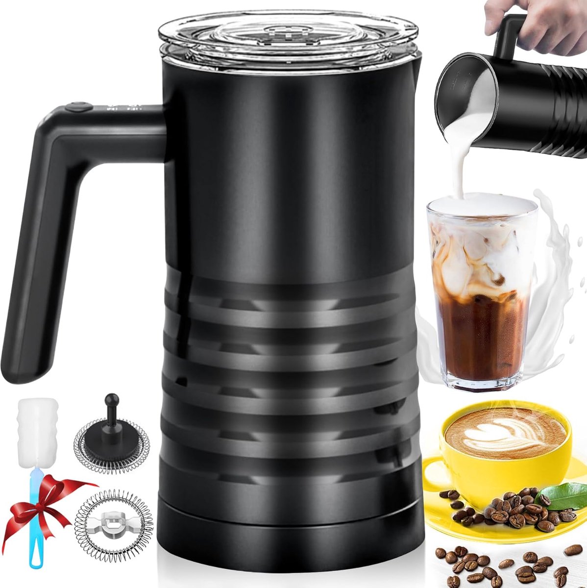 Elektrische Melkopschuimer 4-in-1 RVS: Warm & Koud Schuim, Chocolademelk Warmer