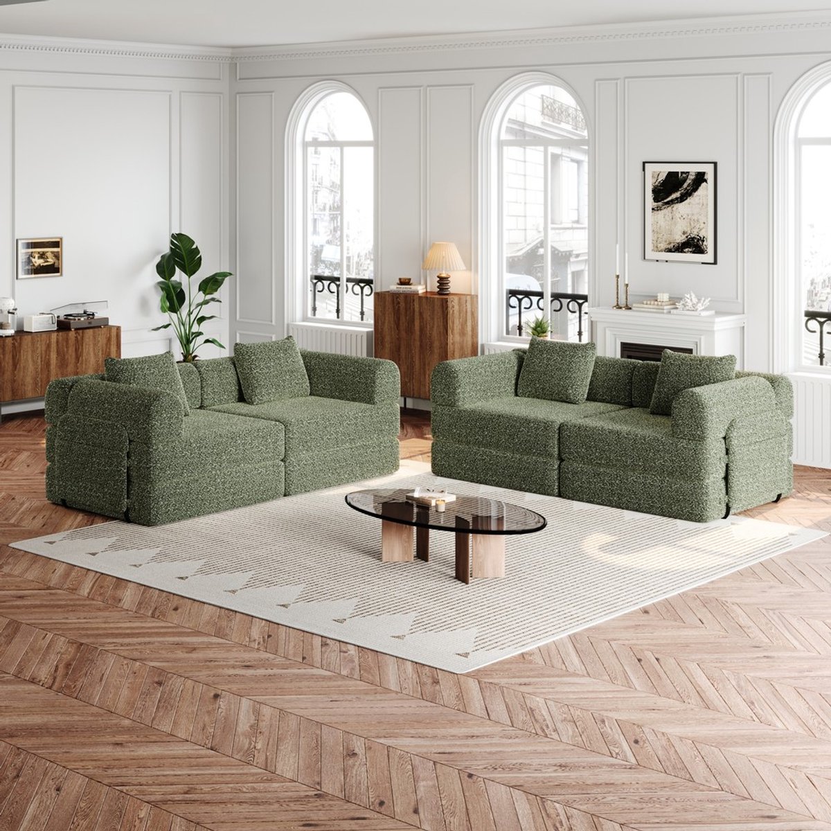 KOMHTOM - 2-in-1 slaapbank - Gepatenteerd ontwerp - Chenille stof - Opbergruimte in de armleuning - Drie metalen frames - Meerdere configuratiemogelijkheden