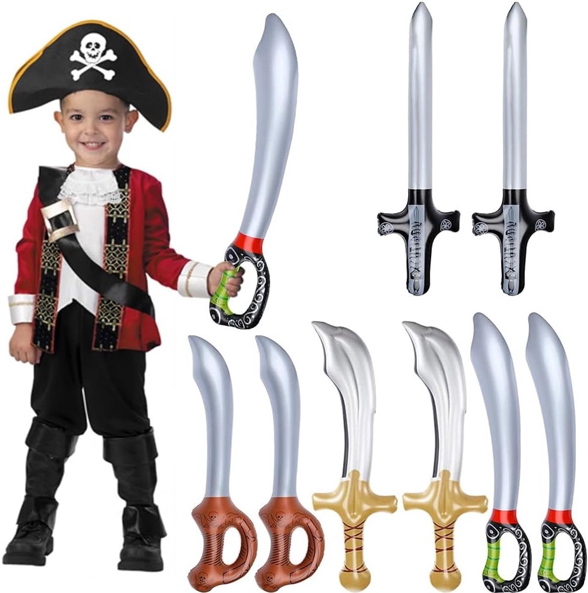 Set van 8 Opblaasbare Zwaarden en Zwaarden voor Piraten, Perfect voor Piraten Cosplay, Halloween en Themapartijen Decoraties