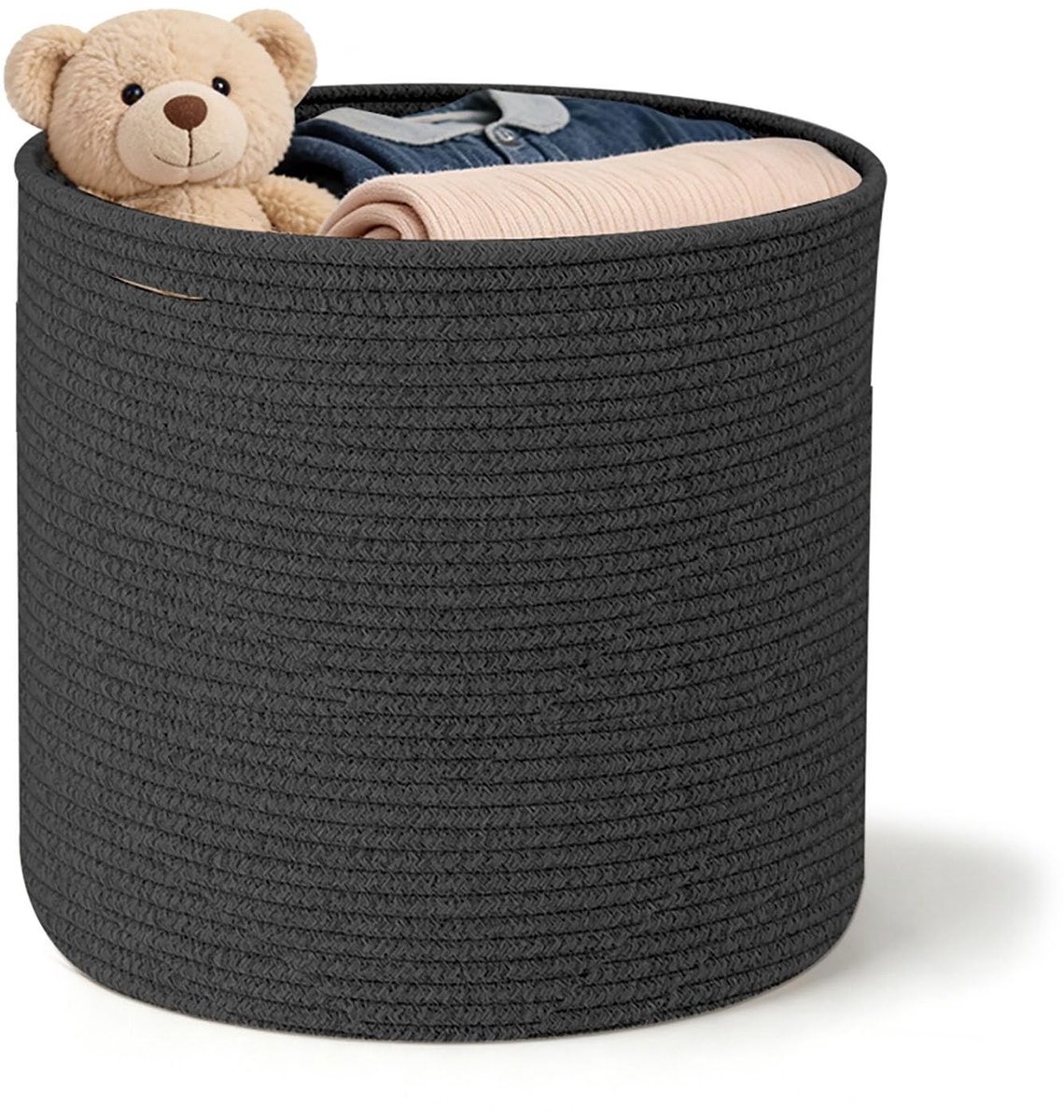 Dailygoods- Wasmand 3 Vakken - Opbergmand met Deksel - Handgevlochten Katoen - 40 x 35 cm - Organiseren met Stijl - Ideaal voor Speelgoed en Kleding