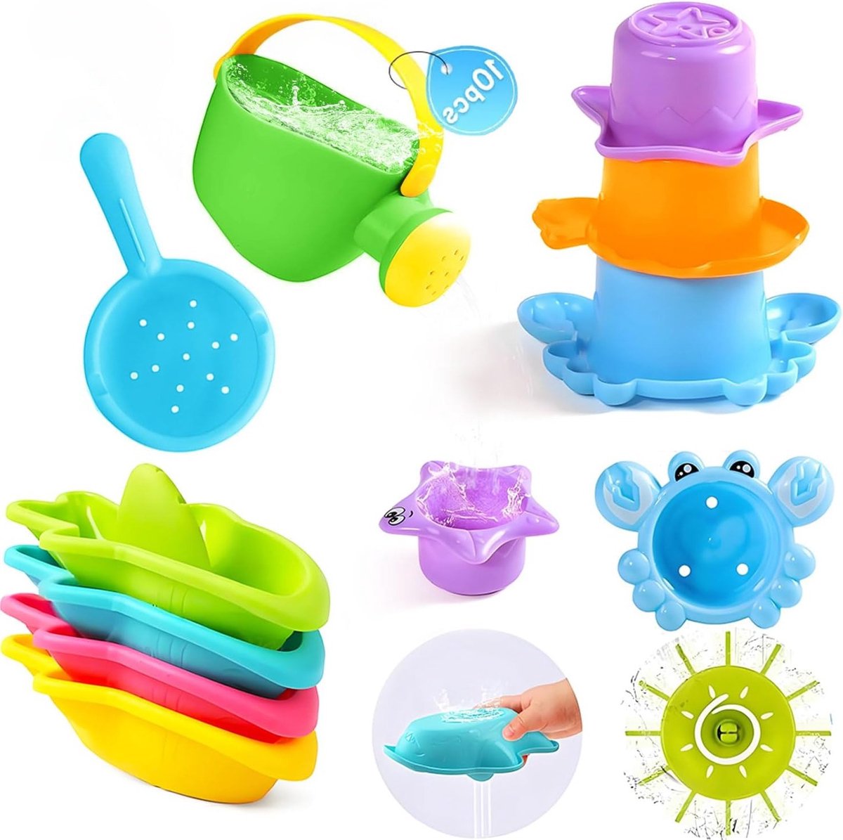 10 Stuks Baby Bad Speelgoed, Water Speelgoed voor Kinderen van 1-4 Jaar, Badplezier en Zwemaccessoires