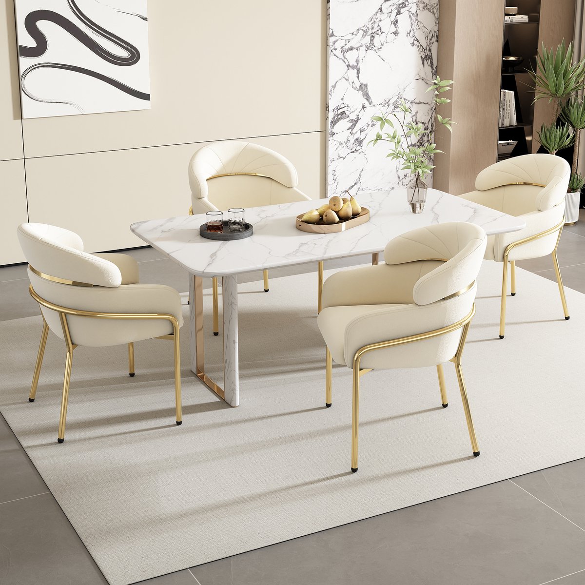 Wishdor Eetkamerstoelen Set Van 4 - Fluwelen Bekleding - Metalen Poten - Modern Ontwerp - Beige - Voor Woonkamer Of Slaapkamer