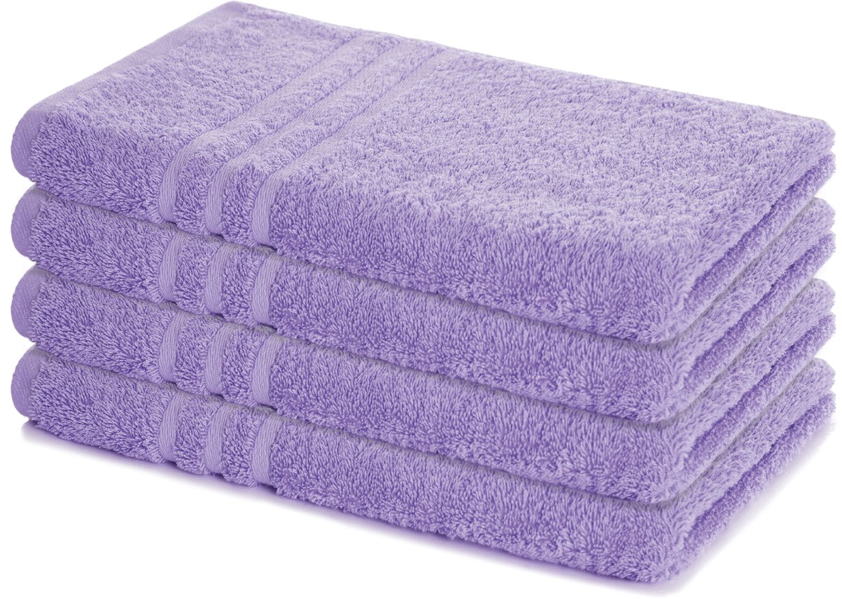 Lavea® Set van 4 Handdoeken 50x100 cm, 100% Katoen – Zacht en Absorberend – Perfect als Handtücher, Handdoek of Washandje Voor Thuis en Hotel – Lavendel