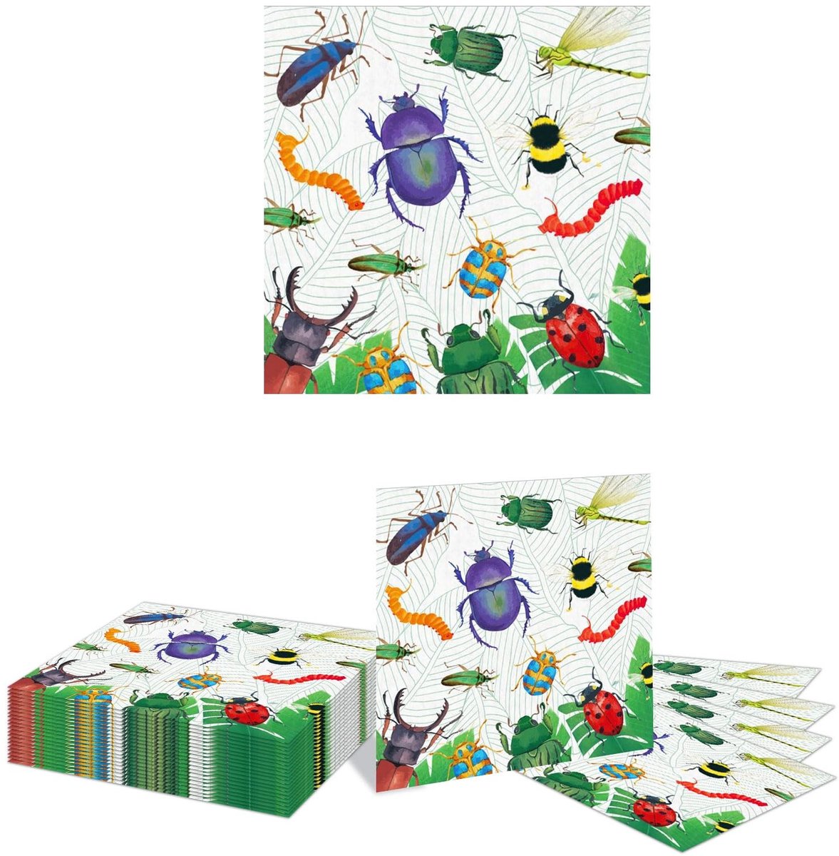 BRENZOOS- Servetten 20 Stuks Insectenmotief - Papieren Servetten - Feestservetten - Kever/Thema - Hoogwaardig Papier - 16,5 cm x 16,5 cm