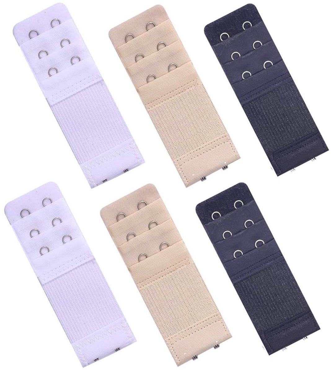 Dailygoods- Beha-verlengstuk 6 Stuks - 3 Haken/2 Rijen - Elastisch Ondergoed - Roestvrij Staal - Zacht/Nylon - Zwangerschapsaccessoires - Beha-extender