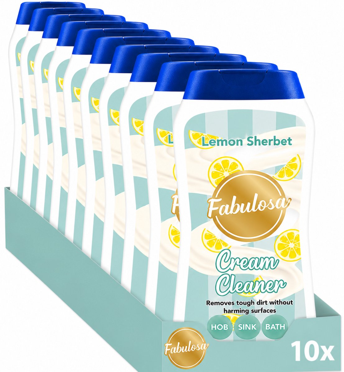 Fabulosa Cream Cleaner Lemon Sherbet Crèmereiniger 500ml – 10 Stuks – Voor Gootsteen, Bad en Kookplaat
