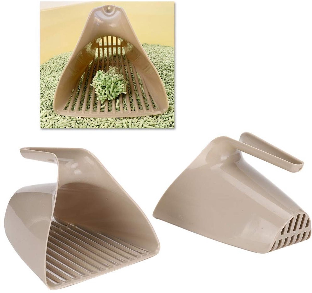 Dailygoods- Kattenbakschepje Ergonomisch Ontwerp - 2 Stuks - Plastic Schep - Kattentoilet Reinigingsgereedschap - Grote Schepmond - Niet Giftig - Kattenbakschep