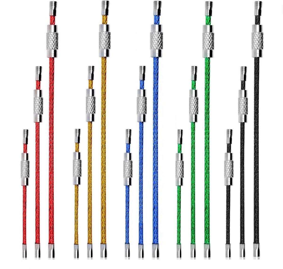 Dailygoods- Sleutelhangers 2mm Draad - Roestvrij Staal Connector - Nylon Ombouwing - Multifunctioneel - Gemakkelijk te Verwijderen - Duurzaam - Kabelsleutelhanger