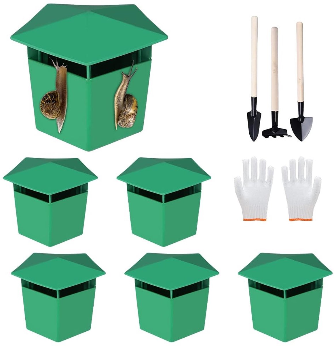Dailygoods- Slakkenbeschermers Biologisch - Slakkenvallen - Milieuvriendelijk - Herbruikbaar - Onderhoudsarm Kunststof - Inclusief Grafgereedschap en Handschoenen - Slakkenval