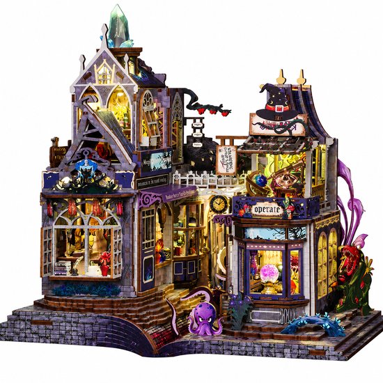 Meedeer XL Modelbouw-Premium Miniatuur bouwpakket-Het mysterieuze kasteel-Poppenhuis-Met LED verlichting-3D-puzzel-doe-het-zelf-voor boekenkast-miniatuurhuisje-voor volwassenen-decoratie