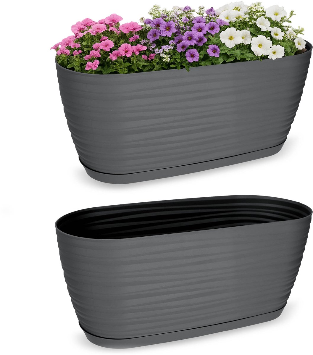 Form-Plastic - Bloembak / Bloempot - kunststof - 26,7x12,6x11,8 cm - Antraciet