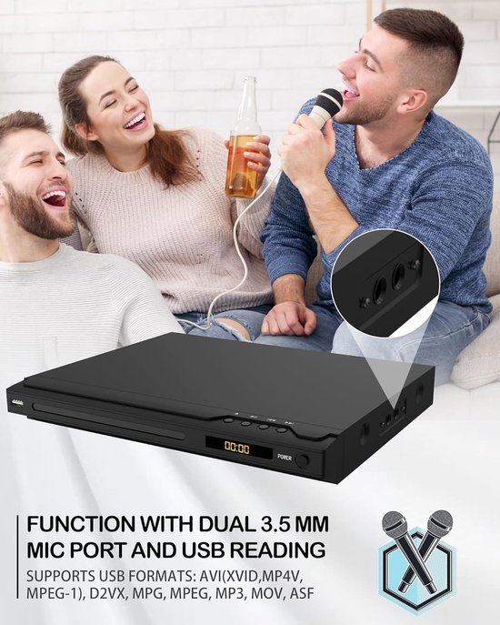 1080P HD DVD Player for Smart TV, Region free CD DVD Players HDMI with remote control, HDMI and RCA cables support PAL/NTSC, karaoke connection, USB input — afbeelding 2