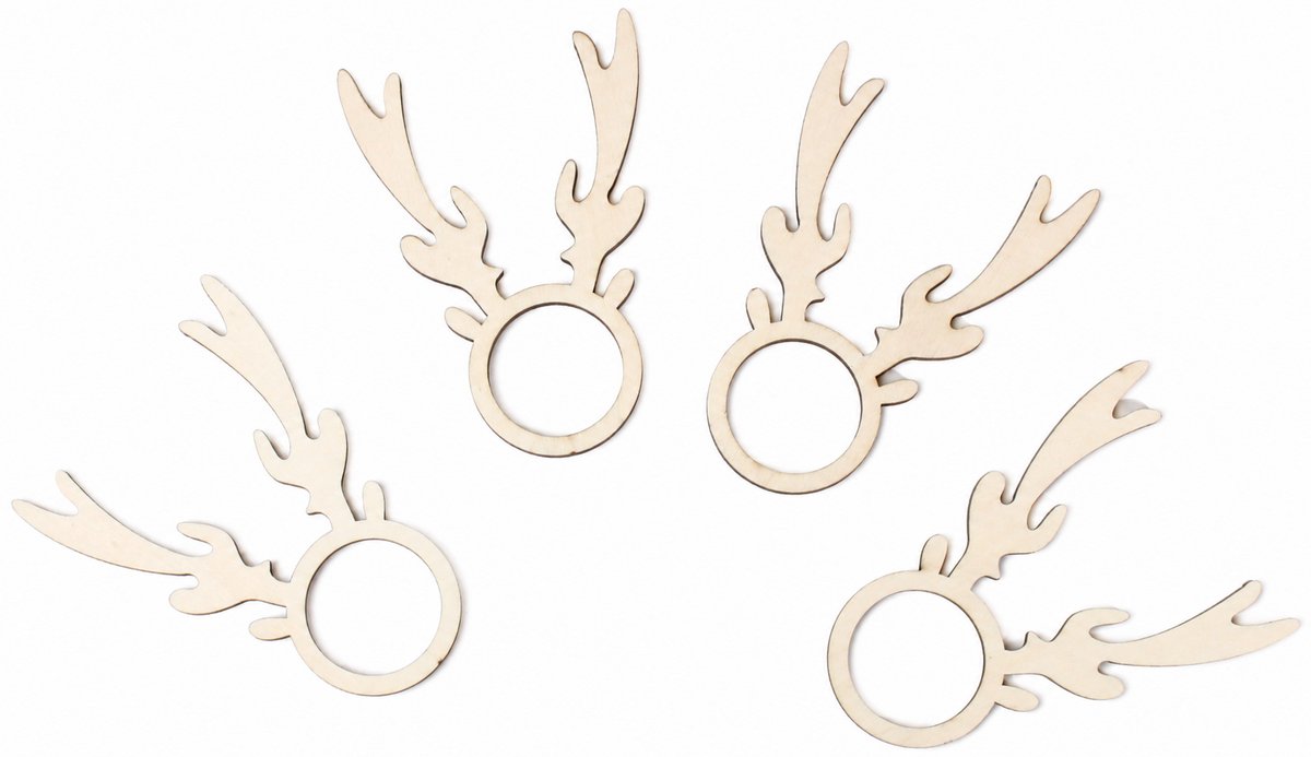 Kerstversiering - Christmas decoration | Servetringen rendier 10 x 7,5cm Napkin rings reindeer (4 st) | Licht hout - Natural wood | Tafelaccessoires - Table accessories - Diner Accessoires - Tafel Decoratie - Kerstmis