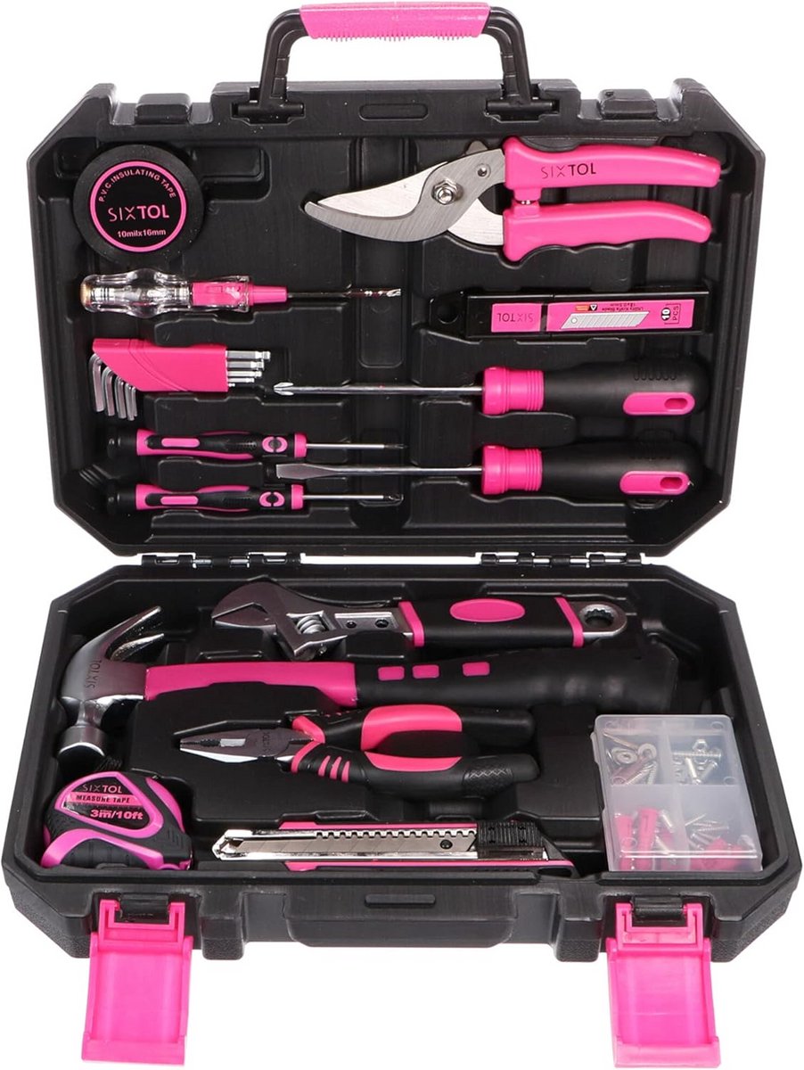 Gereedschapsset 88-delig - Huishoudgereedschap Tuingereedschap - Klus Klussen - Inclusief Snoeischaar - 88 Delen - Roze