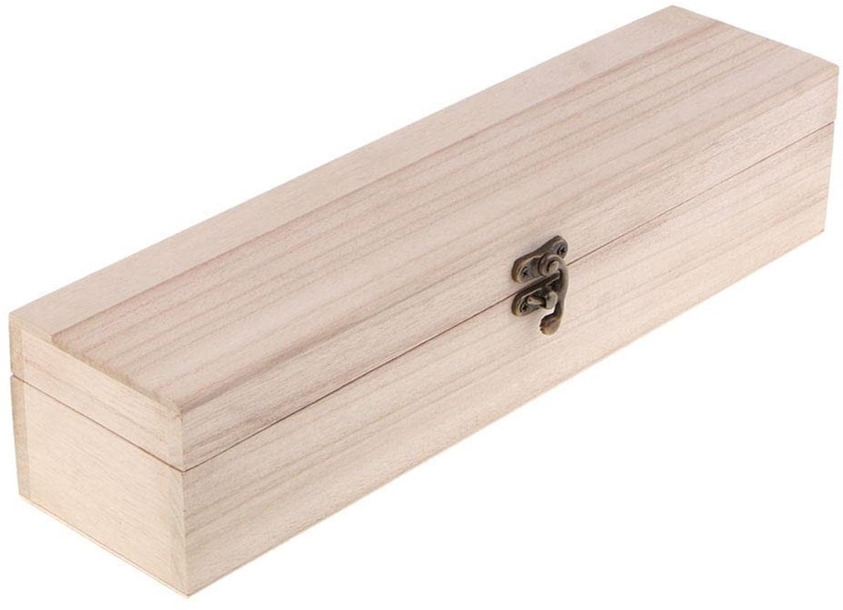 Dailygoods- Sieradenbox met slot - Houten Opbergdoos - DIY Ambachtelijke Kist - 34x8x7,4 cm - Natuurlijke Houtkleur - Veilig en Georganiseerd