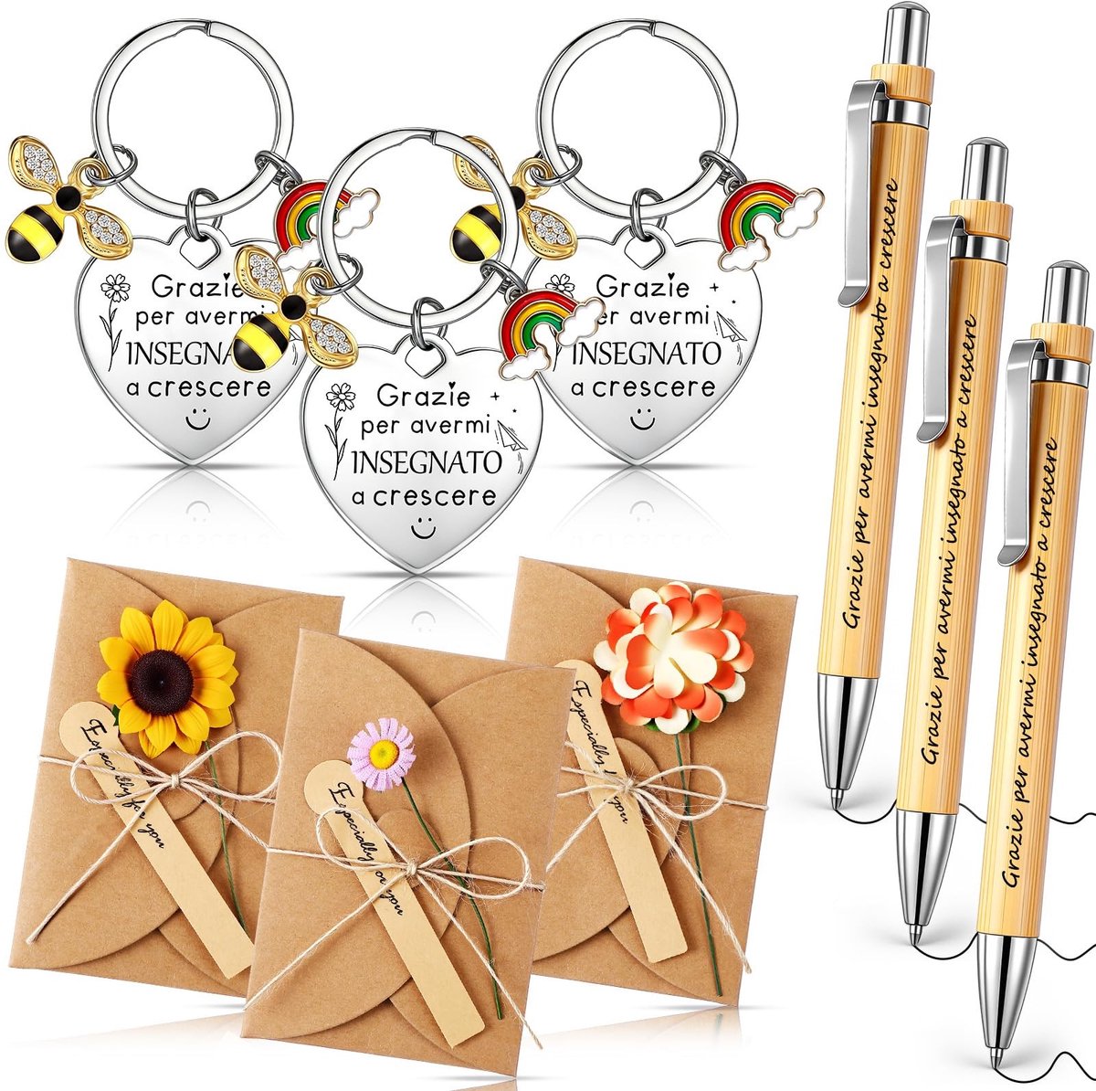 Dailygoods- Eindejaarsgeschenken Creatieve Cadeauset - Bedankcadeaus Leerkrachten - Sleutelhangers/Pennen - Wenskaarten/Enveloppen - Aandenken - Verfijnde Decoratie