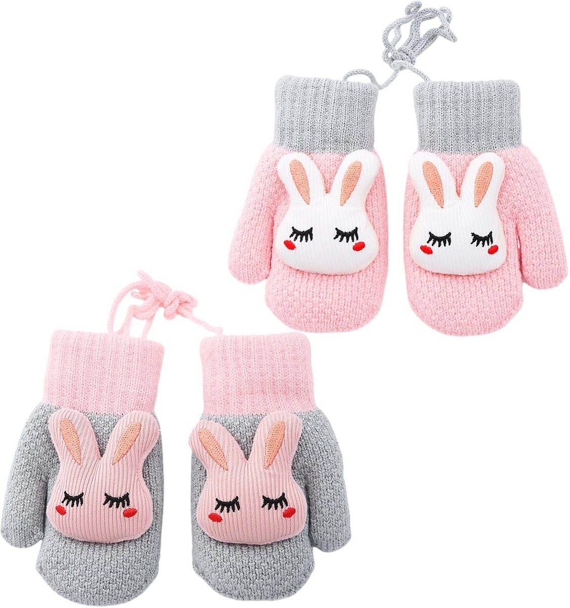 Dailygoods- Kinderhandschoenen - Thermische Wanten - Gebreide Handschoenen - Pluche Voering - Handschoenen voor Meisjes - 2 Paar