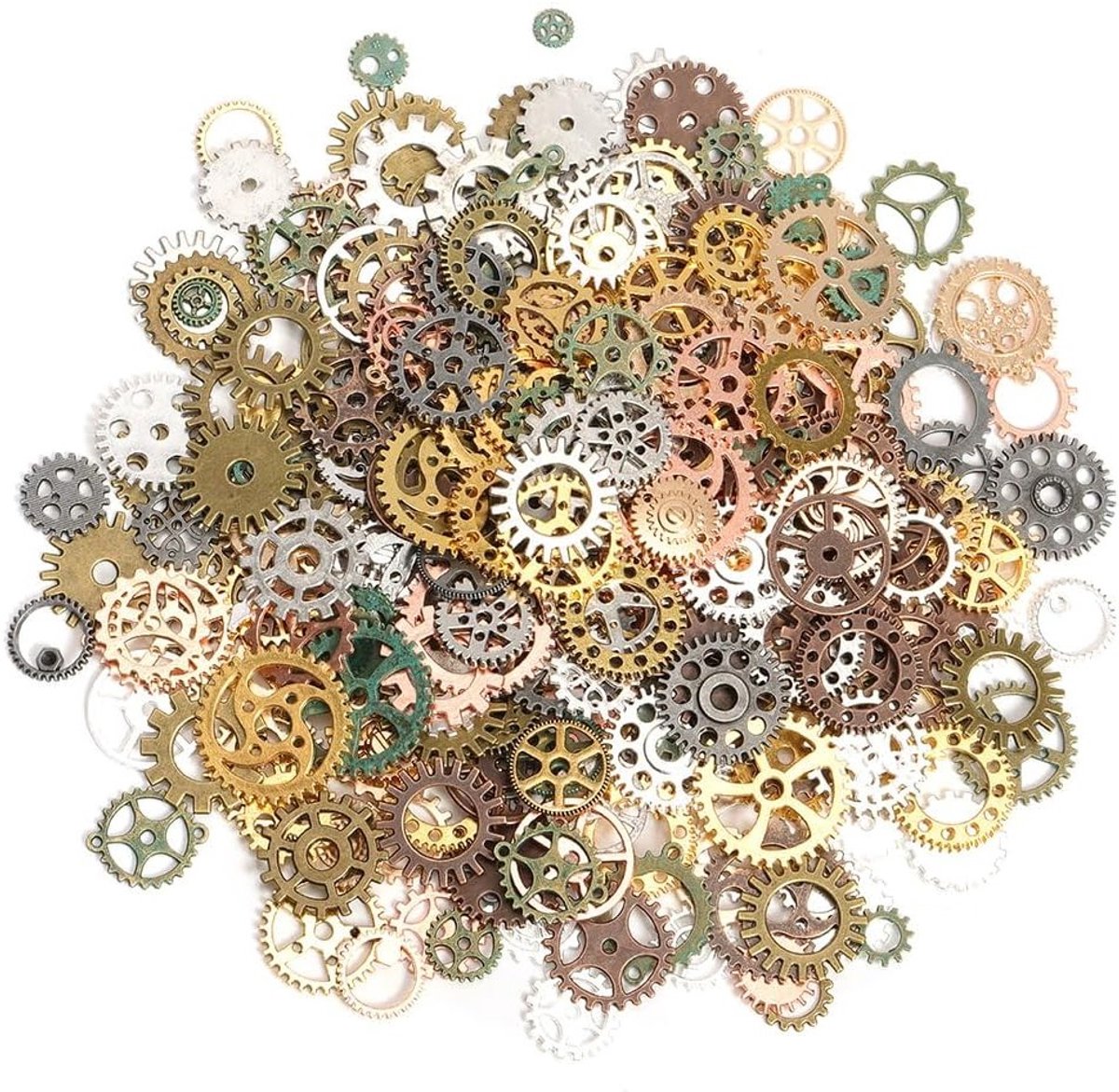 100g Steampunk Metaal Tandwielen, Vintage Ambachtelijke Benodigdheden voor Sieraden en Modelbouw, Meerkleurige Legering Wielen, DIY Projecten