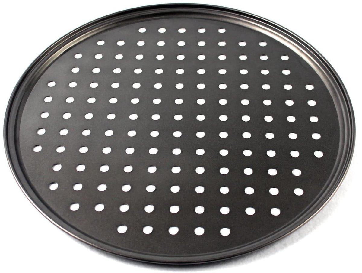 Dailygoods- Pizzapan met gaten - Geperforeerd Koolstofstaal - Antiaanbaklaag - Ovenbestendig - Bakbenodigdheden - Thuiskeuken - Pizzabakvorm