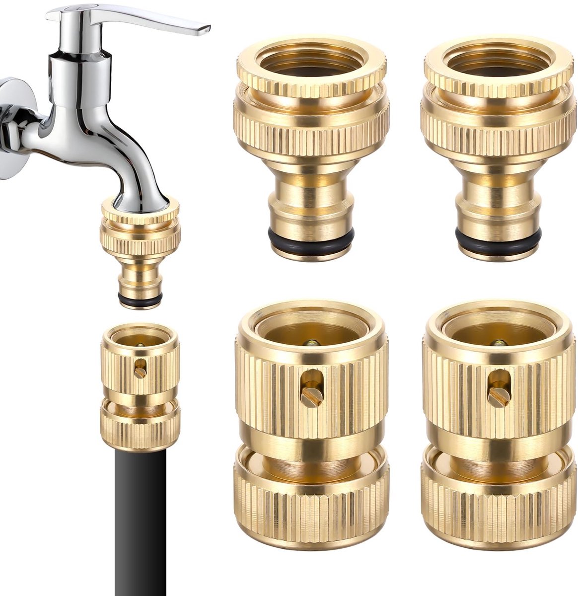 JHUBERS - 2 Paar Messing Tuinslangadapters 1/2 en 3/4 Inch voor Snelle Aansluiting