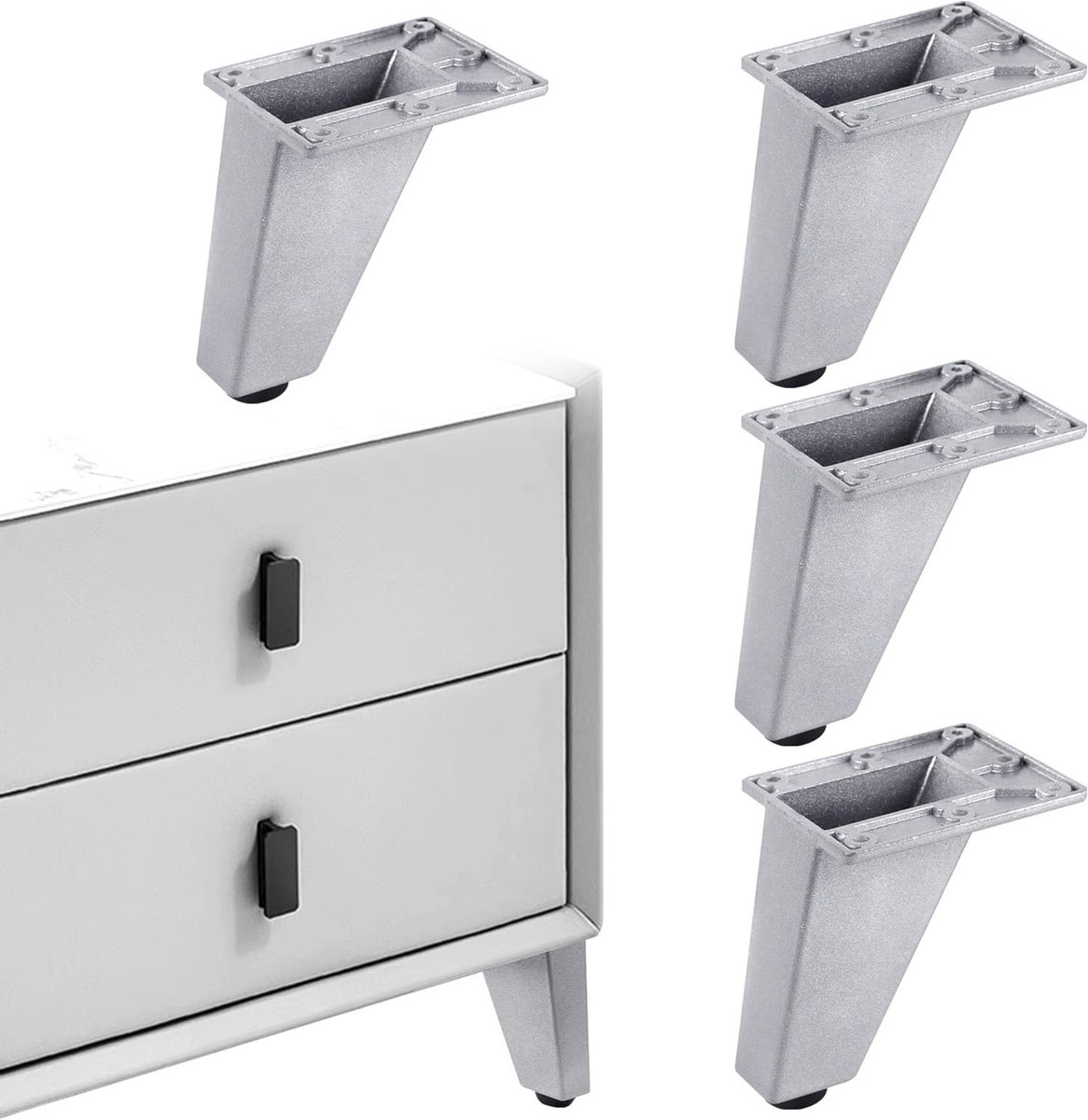 Verstelbare meubelpoot voor kast, bank en salontafel - 4 stuks, 8 cm, driehoekig, zilver, ideaal voor meubels