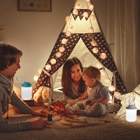 Kinderlamp - Nachtlampje - Nachtlampje voor naast het bed - USB-oplaadbaar - Oogvriendelijke kleurtemperatuur van 3000K - Traploos dimbaar - Oplaadbare LED-tentlamp - 1200mAh batterij - Warm licht - Ideaal als nachtlampje voor kinderkamers - Blauw — afbeelding 3