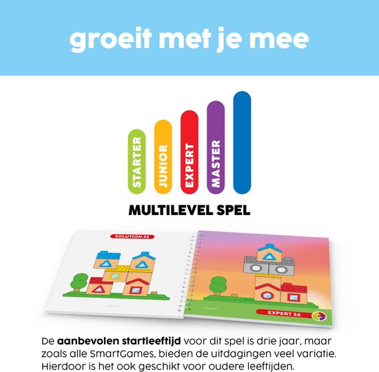 Boekje met oplossingen voor het spel 'Stapel Dorp'. Verschillende niveaus: starter, junior, expert, master.