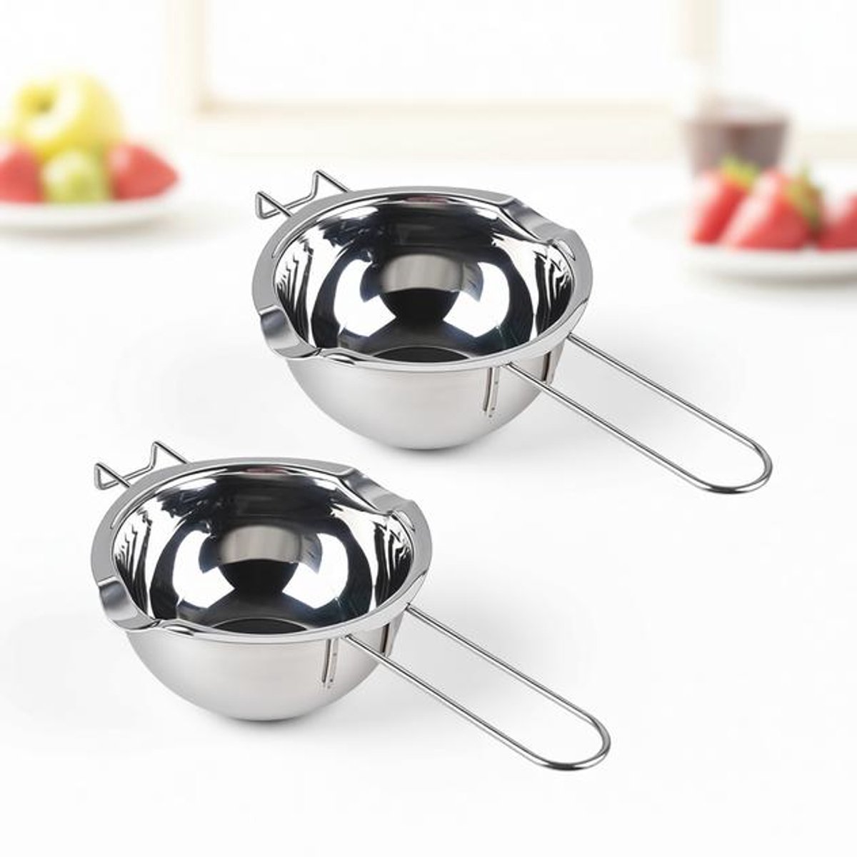 ElleMooi Kookpan waterbad 2 stuks 400 ml dubbele boiler smeltpotten met tuiten voor chocolade, boter, kaarsen - RVS 304