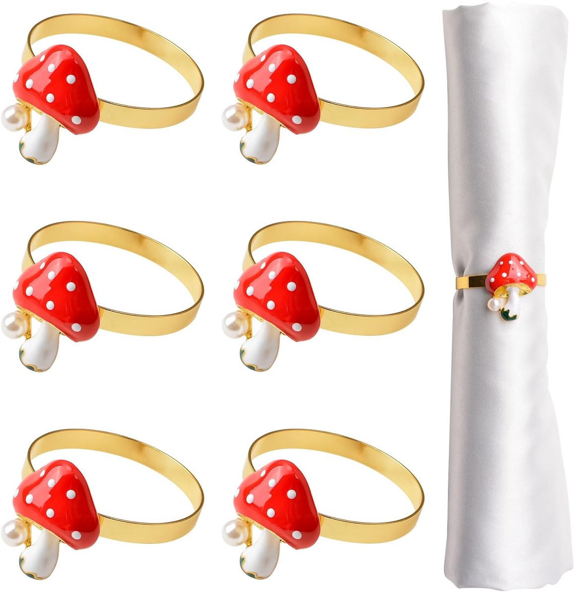 Dailygoods- Servet Ring 6 Stuks - Elegante Servethouder - Metalen Servetringen - Tafeldecoratie - Rode Paddestoel - Hoogwaardig Materiaal