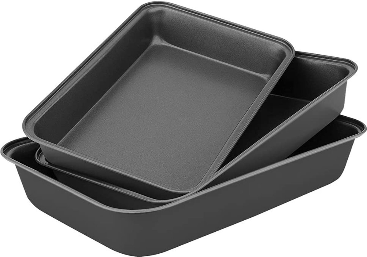 Dailygoods- Braadpan Met Antiaanbaklaag - Bakvormen Set Van 3 - Ovenschotel - Muffinvorm - Koolstofstaal - Perfecte Taart - Bakvorm