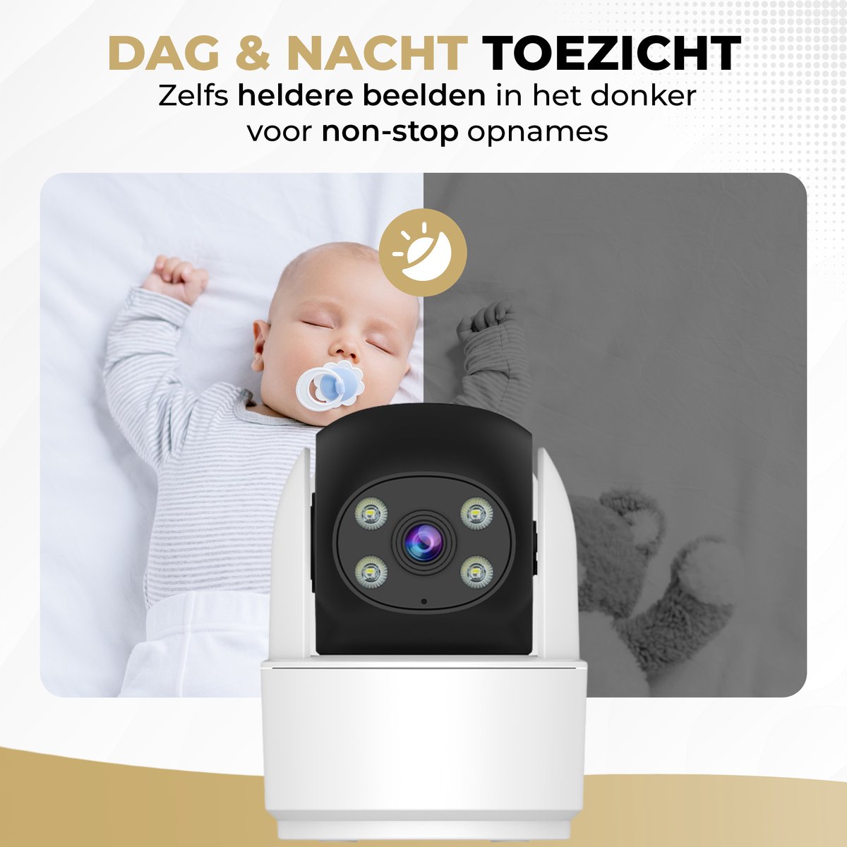 GoGoldPro Babyfoon - Met App-ondersteuning - Babyfoon met Nachtvisie - Baby Monitor - Tweeweg Audio - Wit thumbnail 3