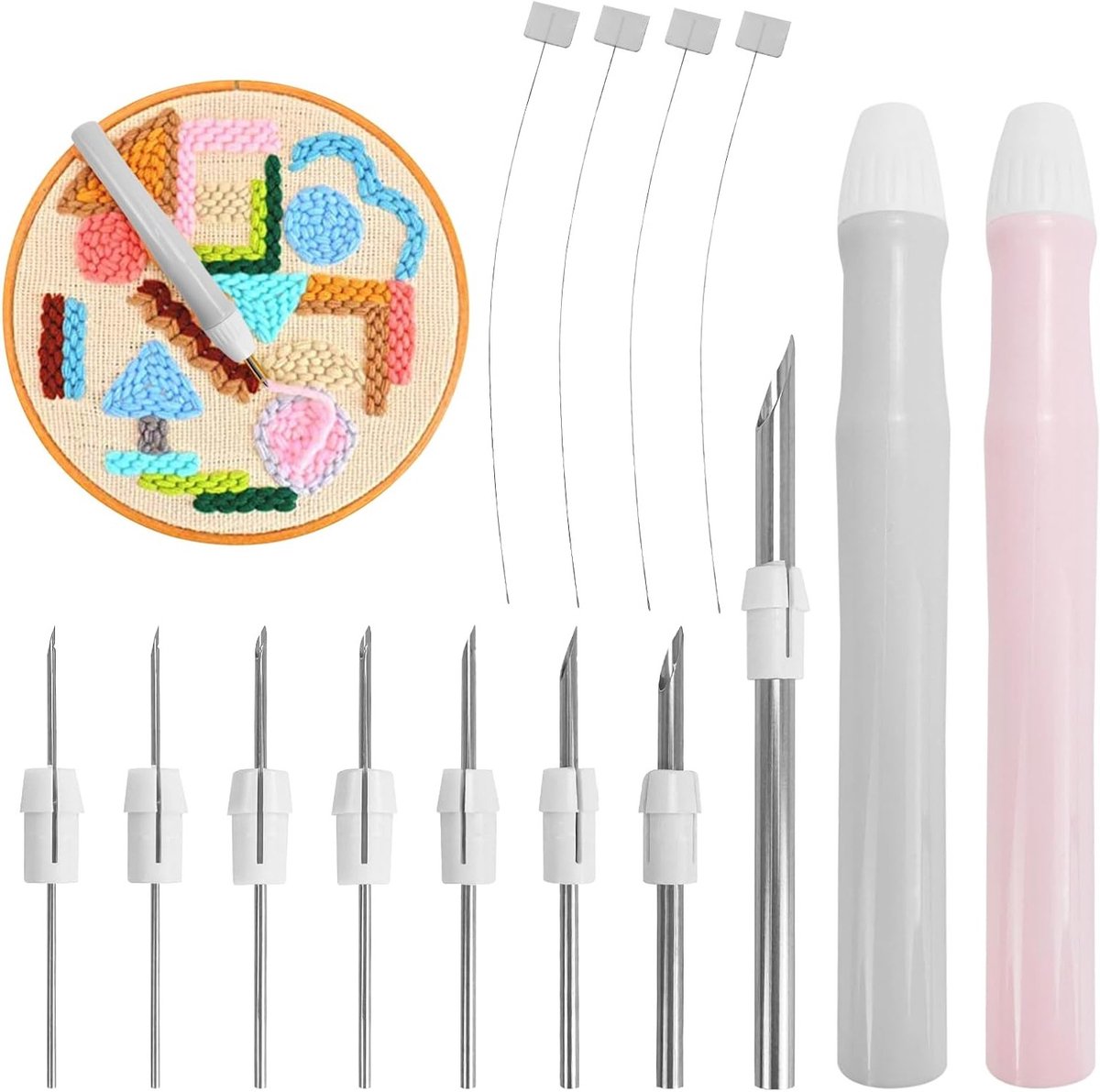 15-delige set voor punchnaalden, inclusief borduurnaalden en snijnaalden, ideaal voor DIY-projecten en borduurwerk met verschillende maten van 1.2 tot 5 mm