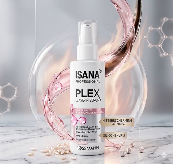 ISANA Professional PLEX Leave-In Serum - 100ml - Haarserum voor Beschadigd Haar - Met Kerarice™ & Phytoproteïne - Hittebescherming tot 200°C - Siliconenvrij