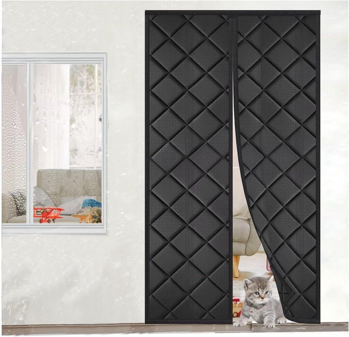 Thermisch Deurgordijn - Isolerend Gordijn Koudebescherming - Woonruimte Isoleren - Magnetisch Automatisch Sluitend - 110x250cm - Zwart