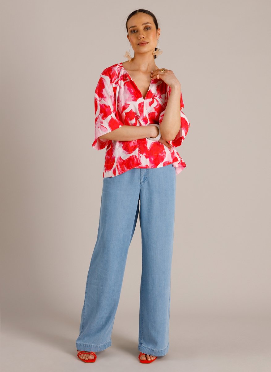 YEST Mylene Tops - Bright Pink/Multi Co - maat 42