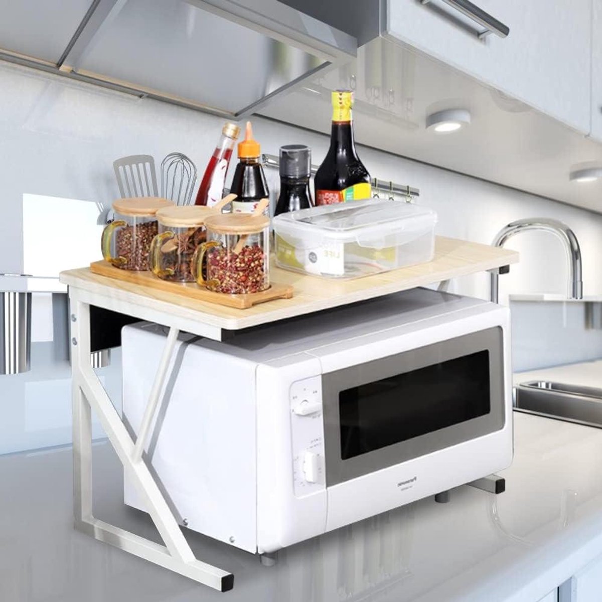 Keukenrek Magnetron - Opbergrek Kruiden - Keuken Organiseren - Uitschuifbaar Ontwerp - 54 x 35 x 34.5 cm - Zwart