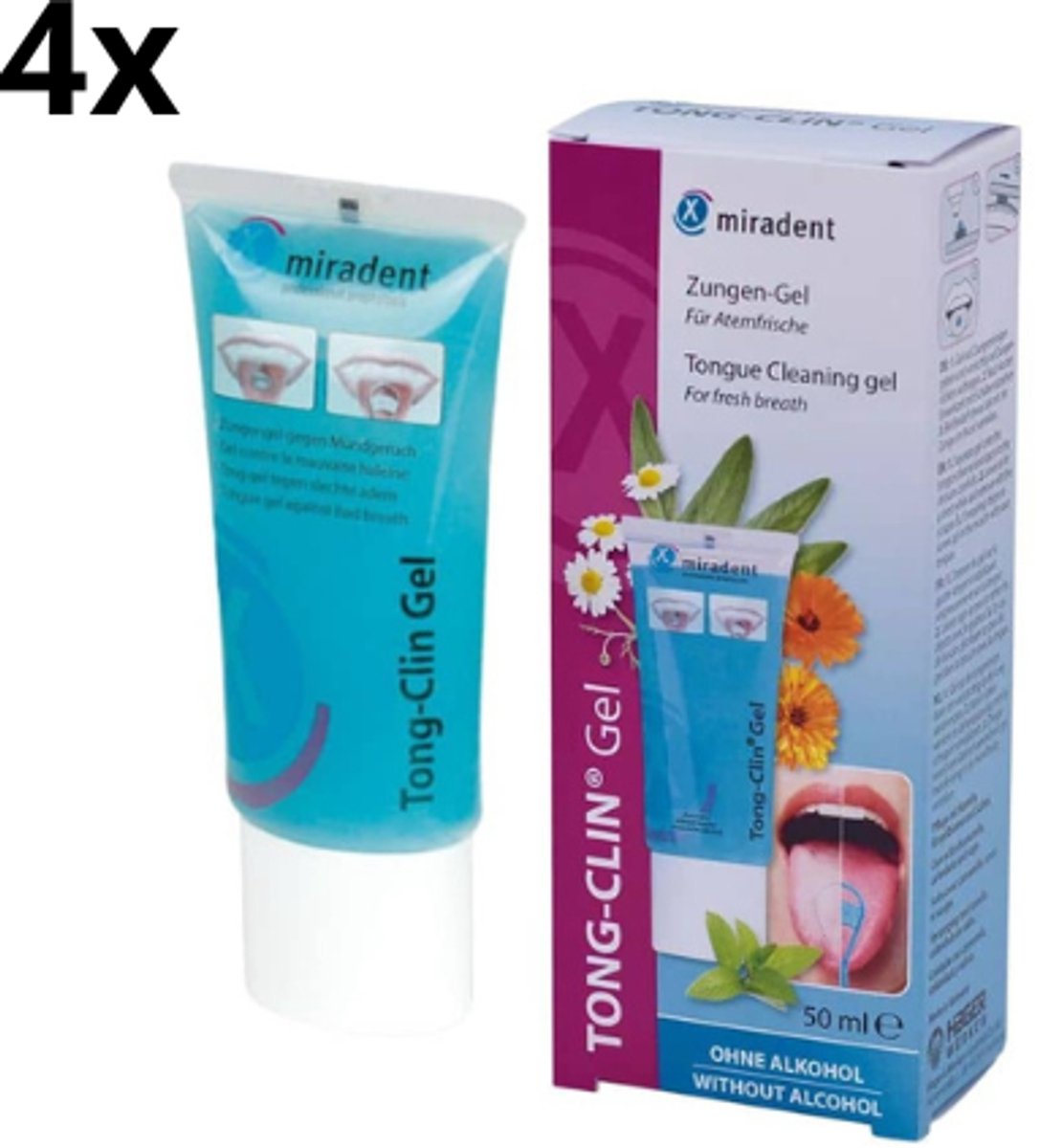 Miradent Tongreinigingsgel Tong-Clin - 4 x 50 ml - Voordeelverpakking