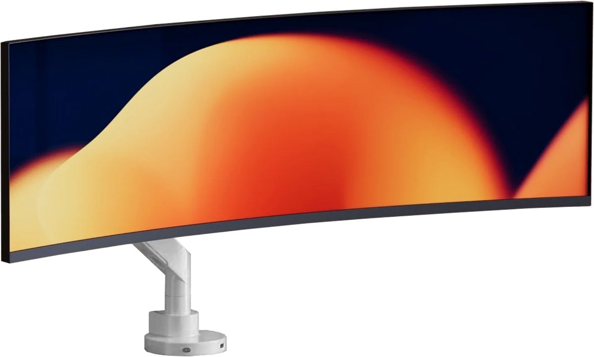 Alberenz Heavy Duty Monitorarm Wit - Tot 57 inch & 27 KG - Met USB C & USB A aansluiting - Gasveer Curved Ultra Wide - Monitor beugel - Monitor arm voor normale & curved schermen