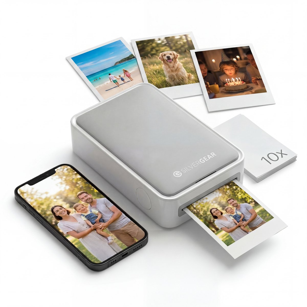 Mobiele Fotoprinter - Mini Printer voor Telefoon - Incl. Fotopapier - Draadloos & Bluetooth - Portable Photo Printer Phone - Pocket Thermal Printer - Kleur - Draagbaar Printer voor Smartphone - Foto Afdrukken - Draadloze Foto Afdrukker - Silvergear
