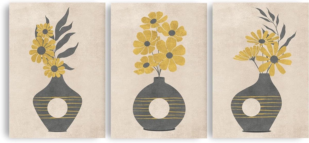 Kunstdruk set - Bloemenprints - Woonkamer decoratie - Getextureerd materiaal - A4 formaat - Grijs