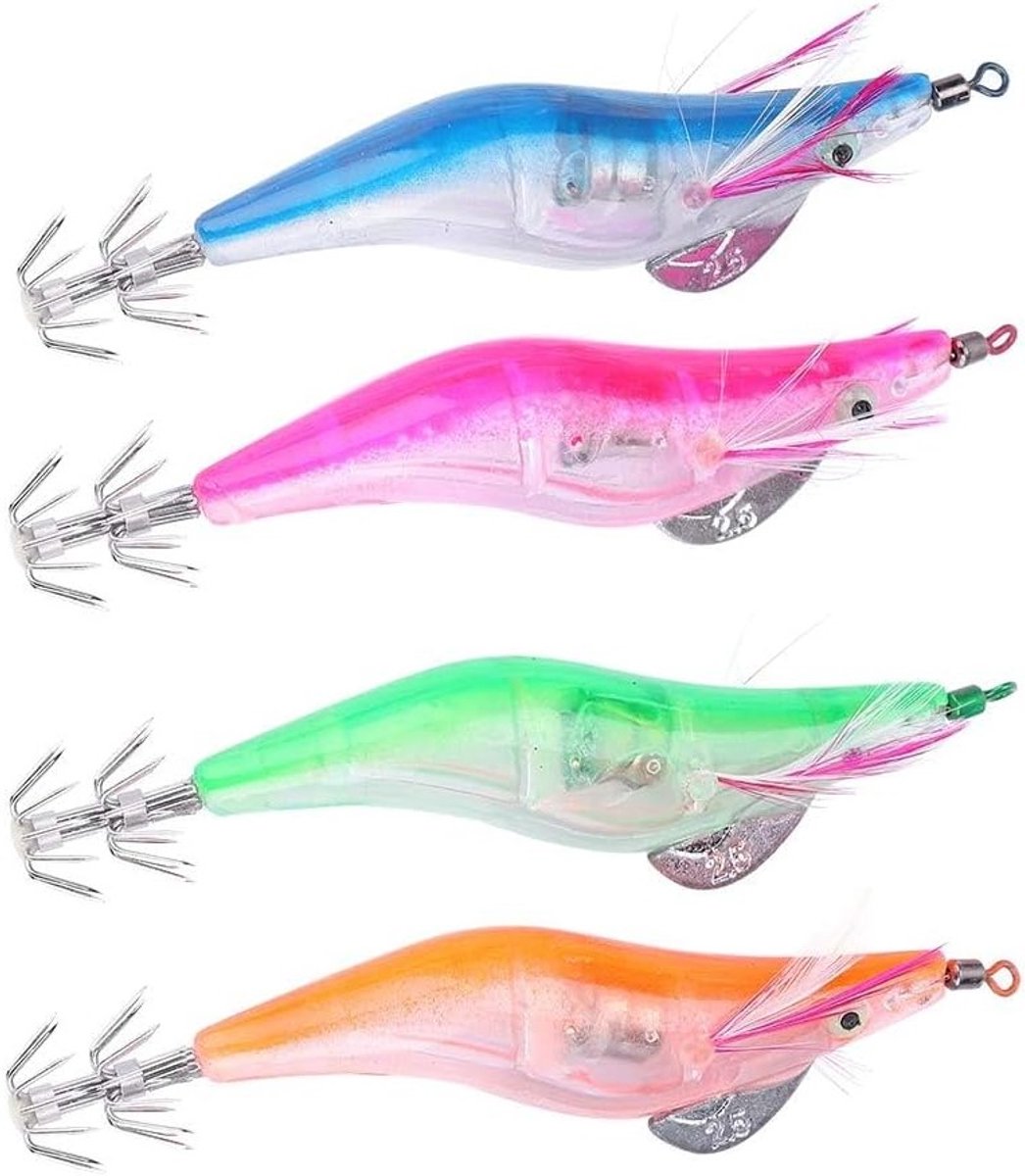 Luminous Bionic Garnaalvormige Aas voor Zoutwater Vissen - 10cm Plastic Aas, 4 Stuks, Perfect voor Sportvissen