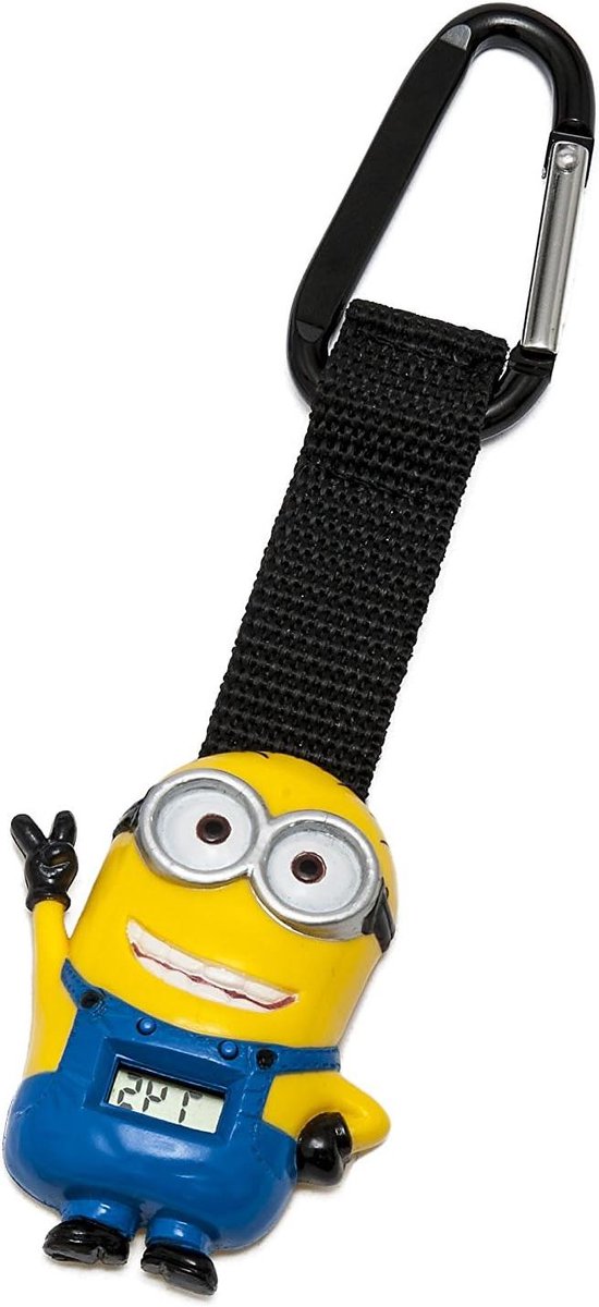 Minions Clip Horloge - Kinderhorloge Carabiner - Tijd Aflezen - Met Minions Figuur - 6 cm - Geel