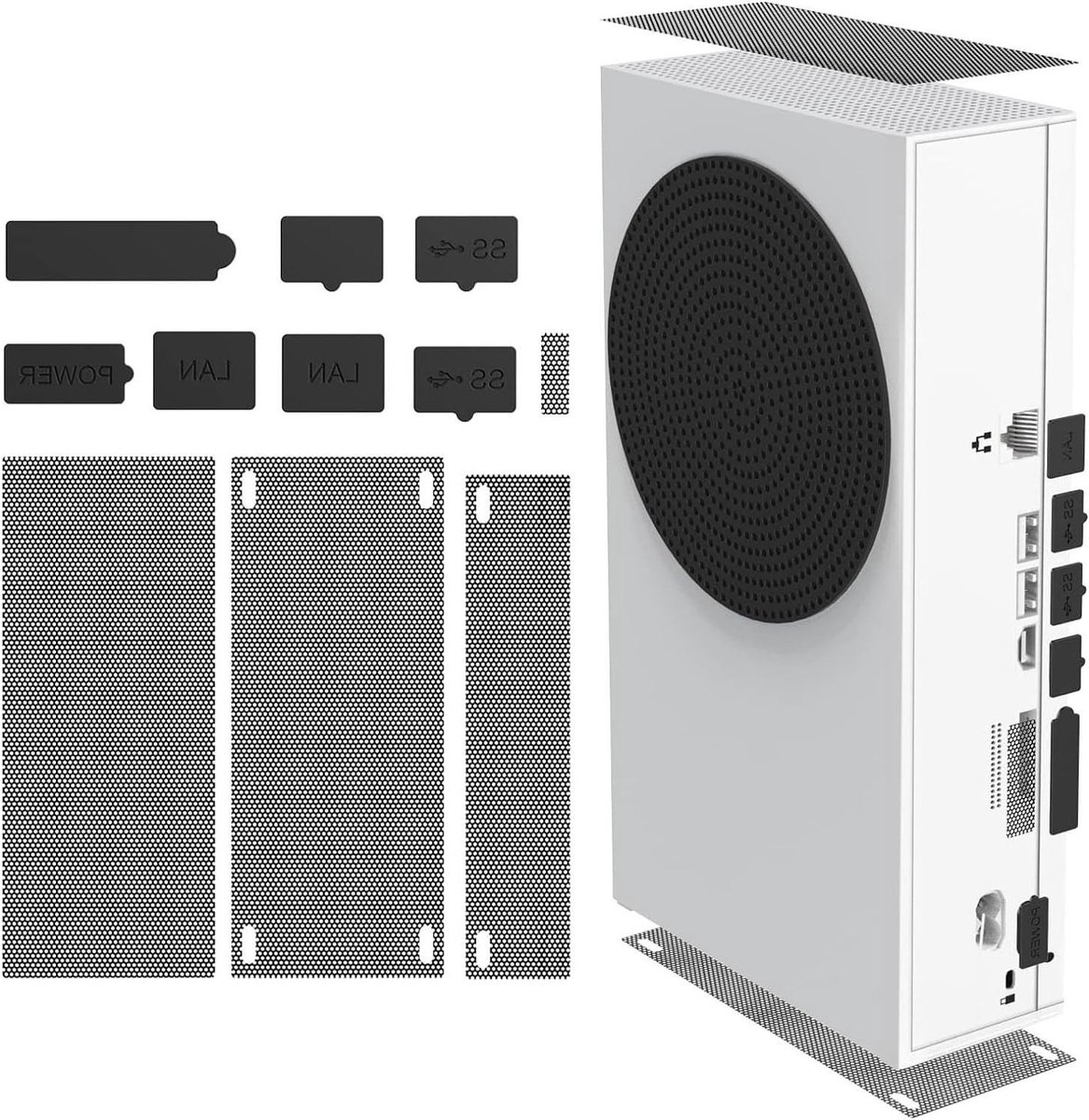 Complete Dust Filter Kit voor Xbox Series S met 8 Siliconen Stofbeschermers en 4 PVC Mesh Filters voor Optimale Bescherming tegen Stof
