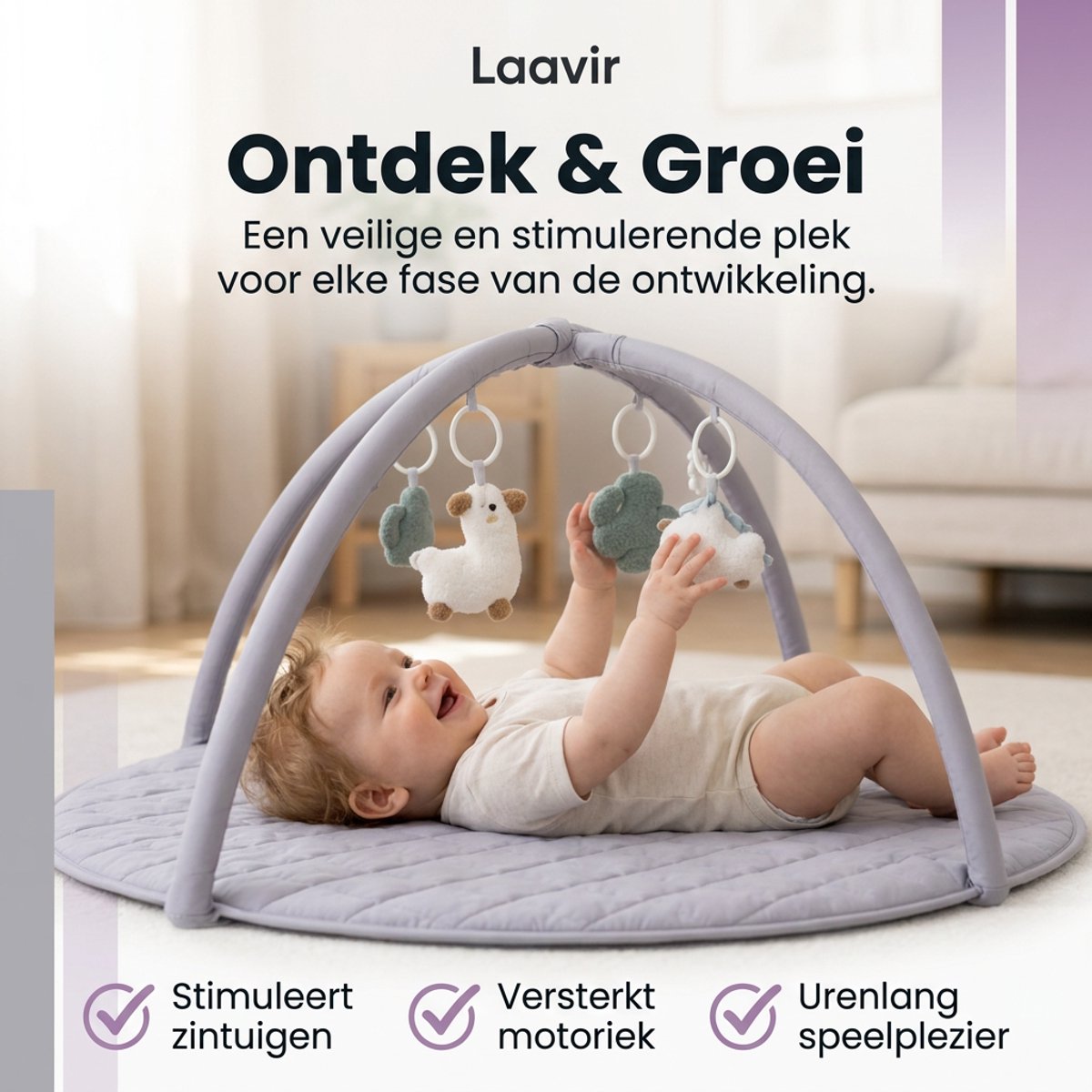 Laavir Baby Speelkleed met Boog - Ronde Babygym Grijs thumbnail 6