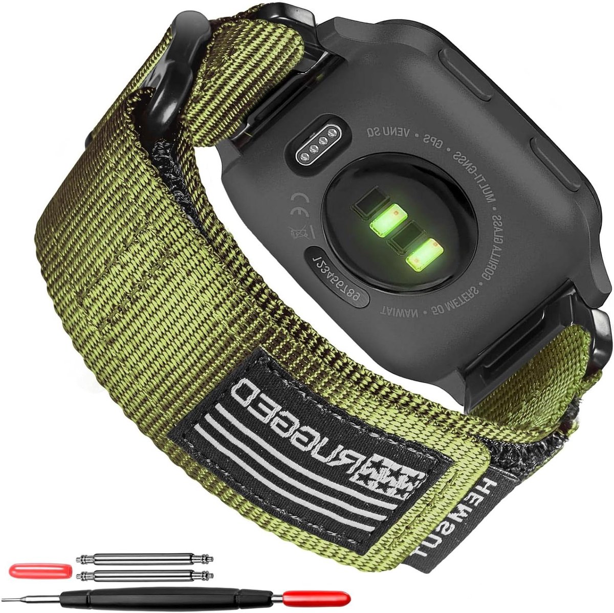 Horlogeband Venu - Sportarmband Nylon - Smartwatch Gebruik - Snelpennen Gevlochten - 183-208 cm - Zwart