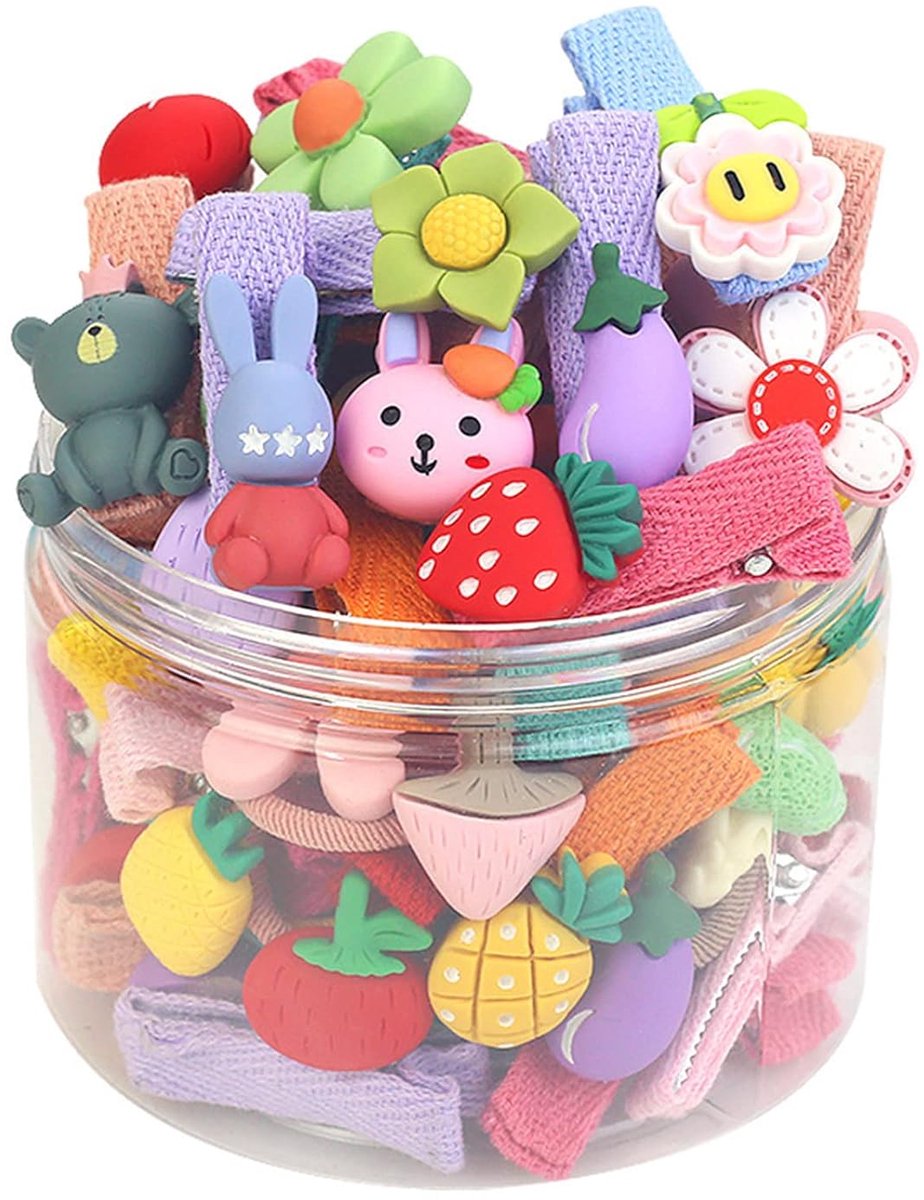 JeiibrZui 26 Stuks Haarspelden Baby Meisjes - Handgemaakte Stoffen Haarklemmen - Kleurrijk Cartoon Fruit Design - Veilige Krokodillenklem - Ideaal Kinderdagcadeau Voor Dagelijks Gebruik En Feestjes