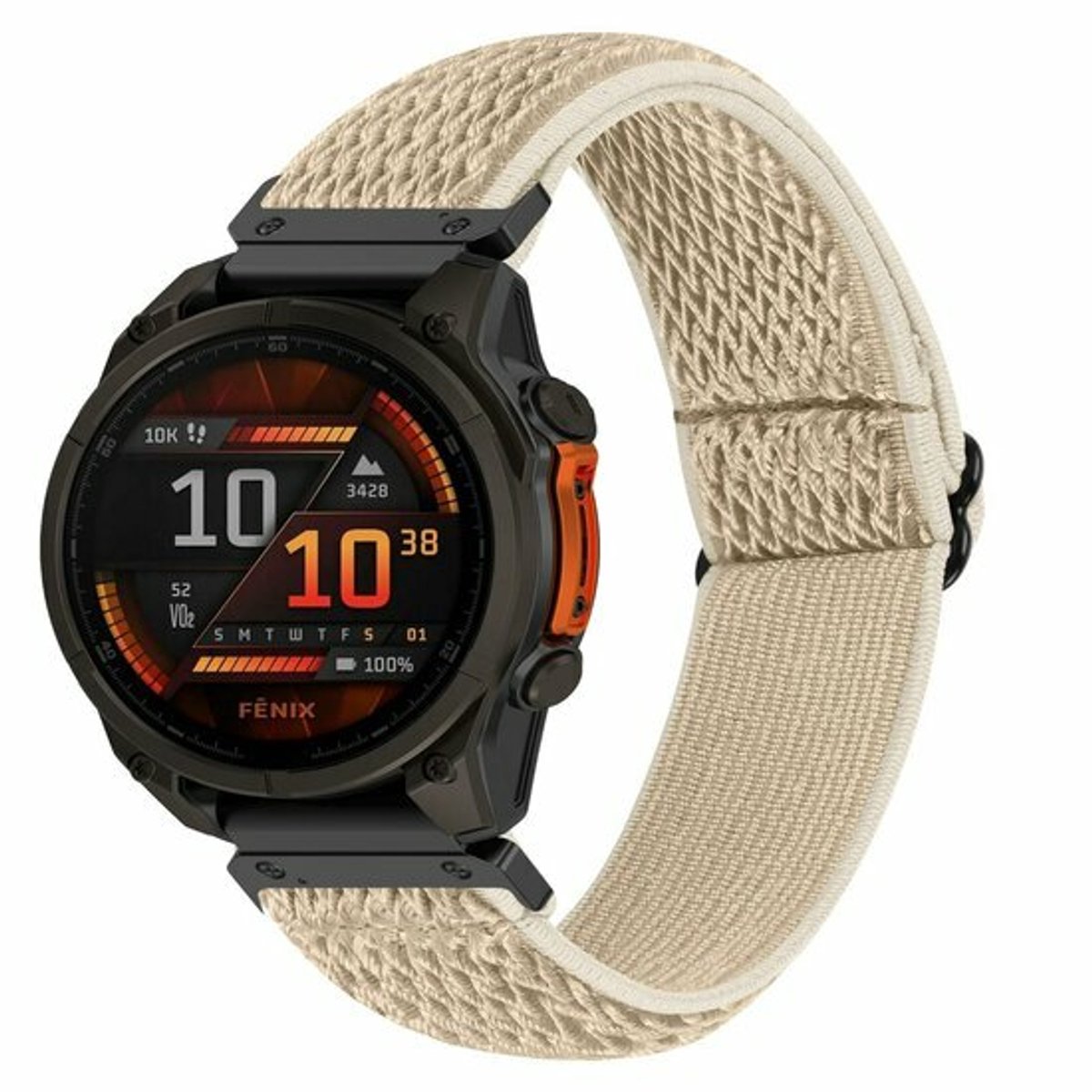 By Qubix - Geschikt voor Garmin bandje - 22mm Quickfit - Elastische Solo Loop nylon bandje - Beige - Geschikt voor Garmin Fenix 7 / 6 / 5